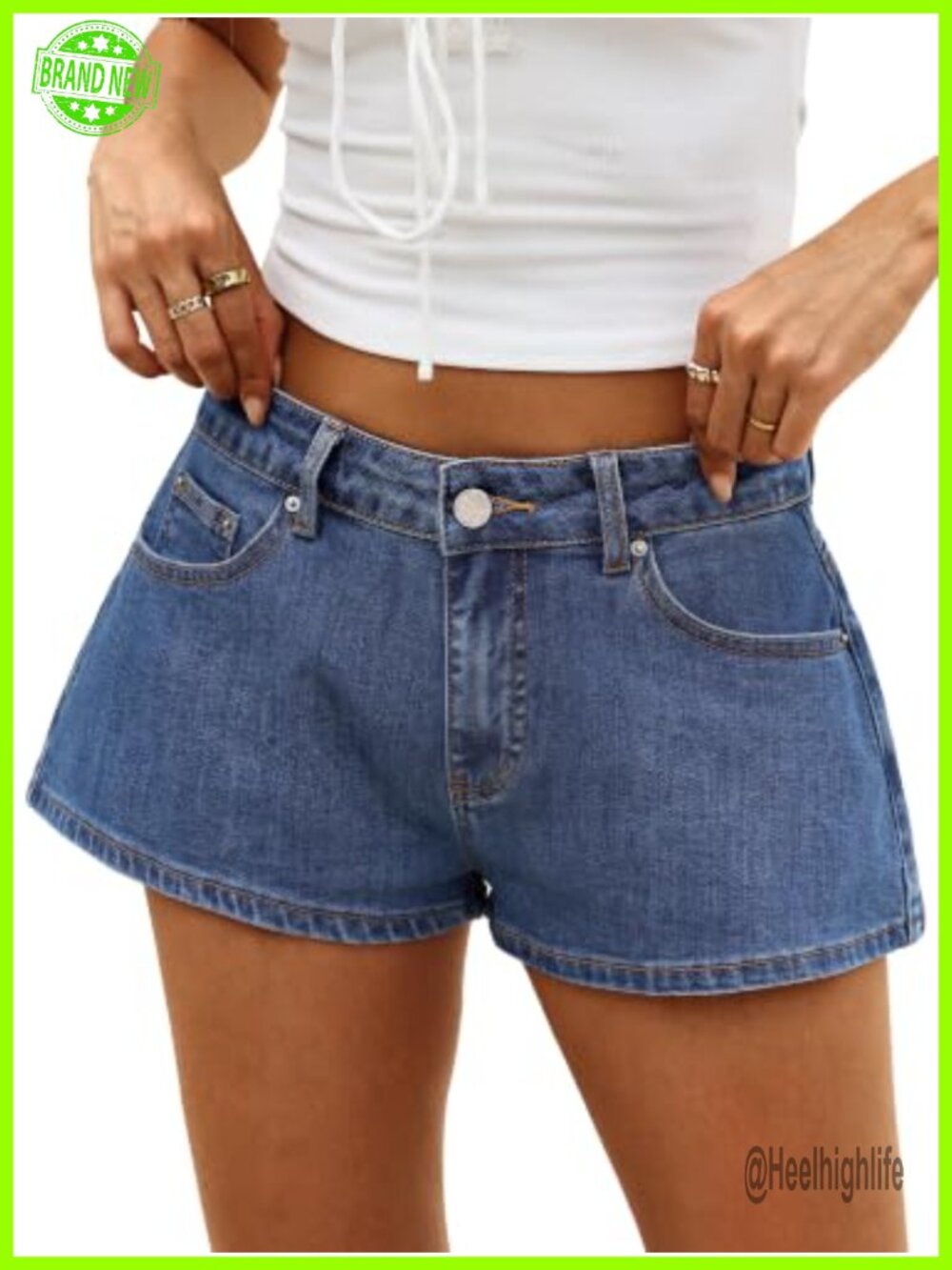 ELLEVEN Women's Low Rise Baggy Denim Shorts with Leather Patch